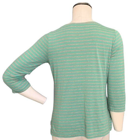 "Tommy Bahama Relax" Green Striped 3/4 Sleeve Scoop Neck Tee Top Sz M #104B - Picture 5 of 7